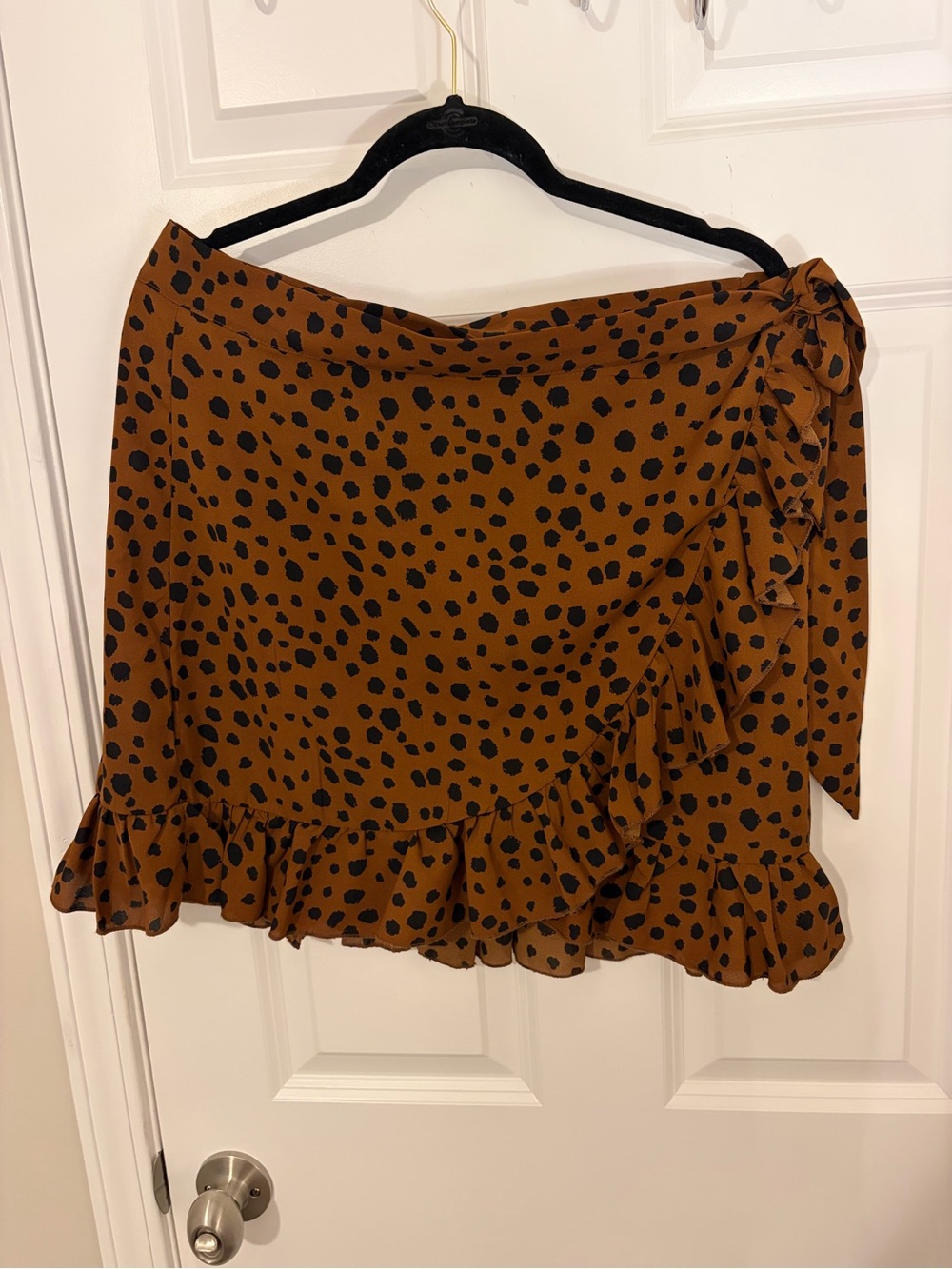 Ruffled Dot Leopard Wrap Skirt - Brown/Black - XL
